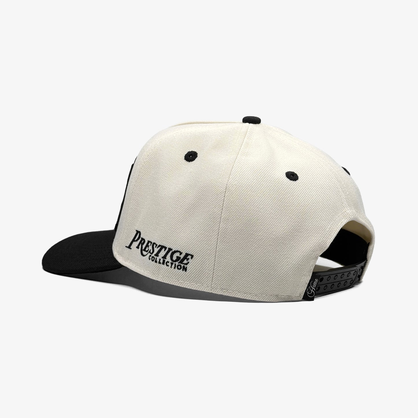 Off White 5-Panel Snapback Hat – Rear View Showing Prestige Collection Logo Embroidery