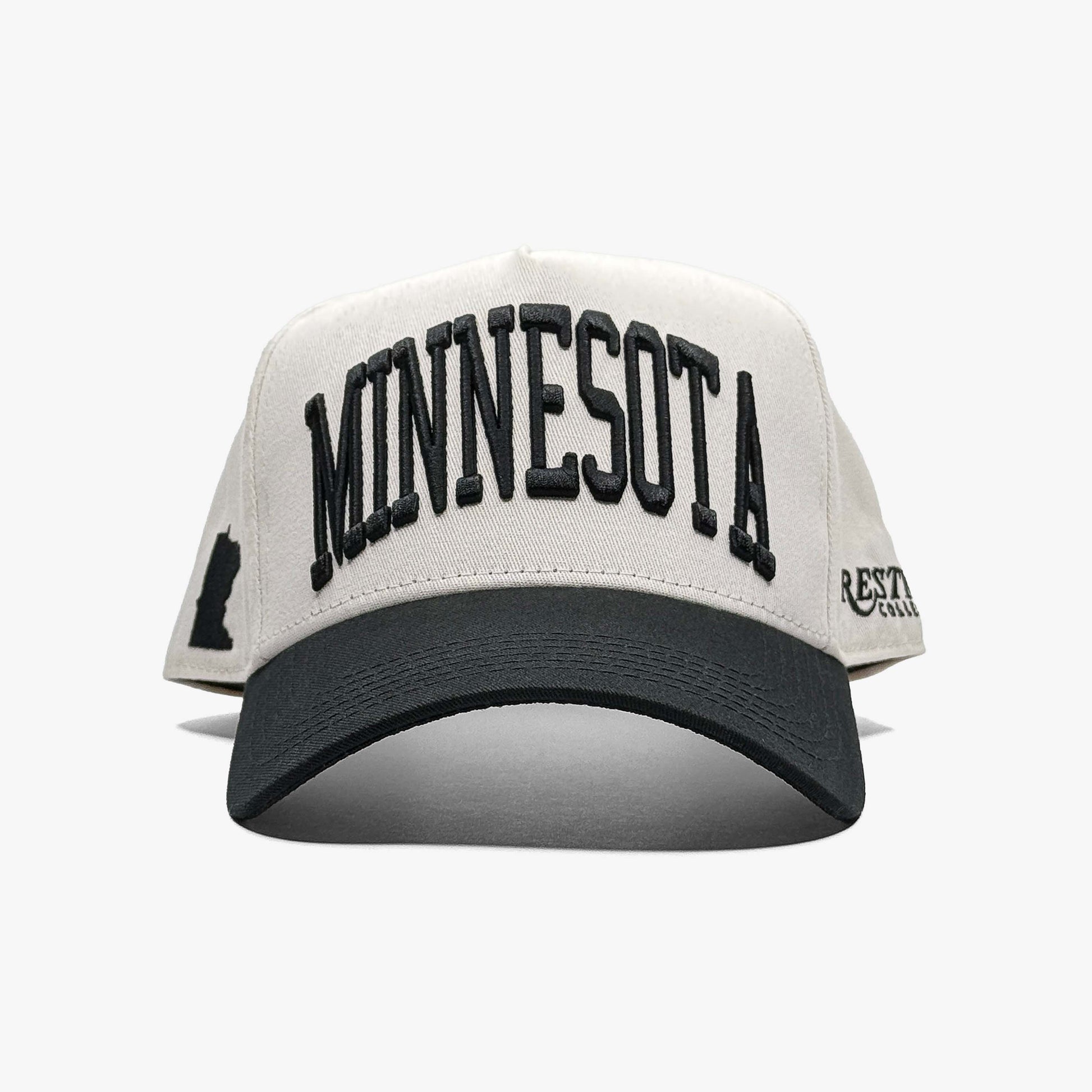 Minnesota Off White 5-Panel Snapback Hat – Front View with Minnesota Embroidery