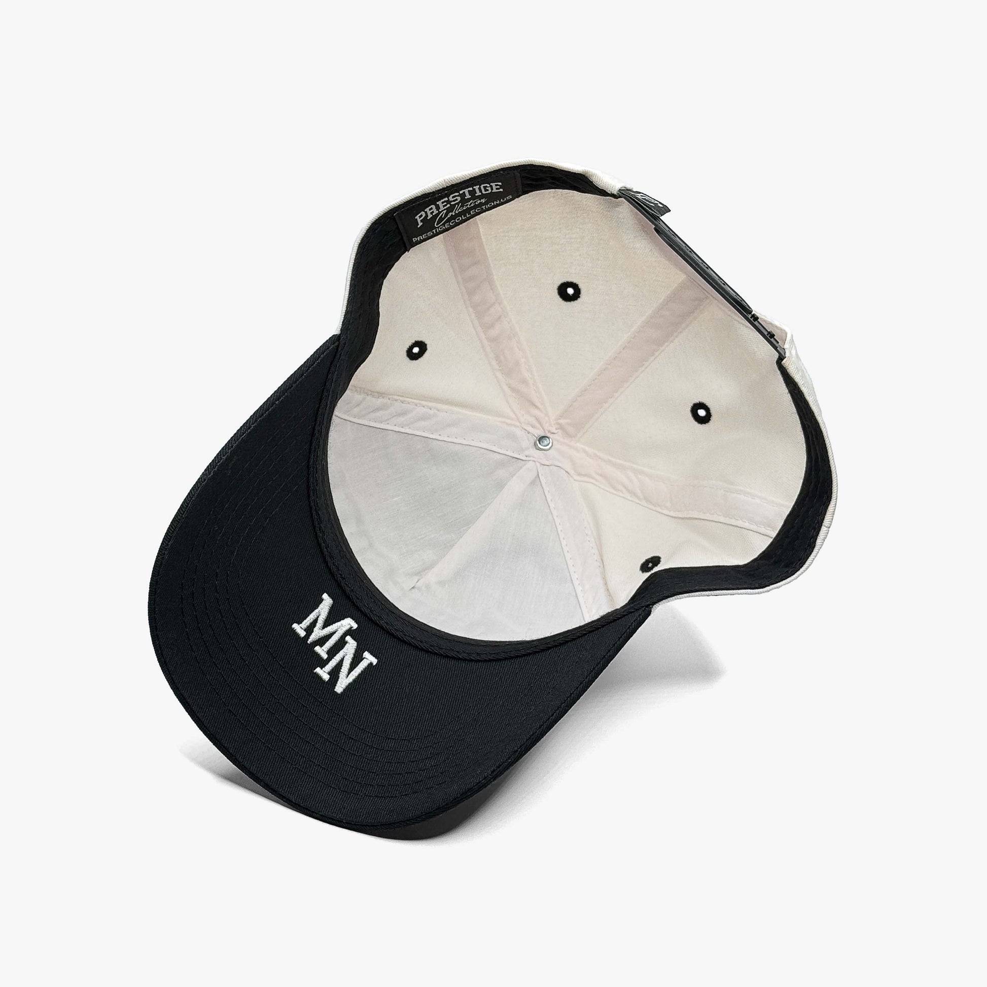 Minnesota Off White 5-Panel Snapback Hat – Under Brim with MN Abbreviation Embroidery