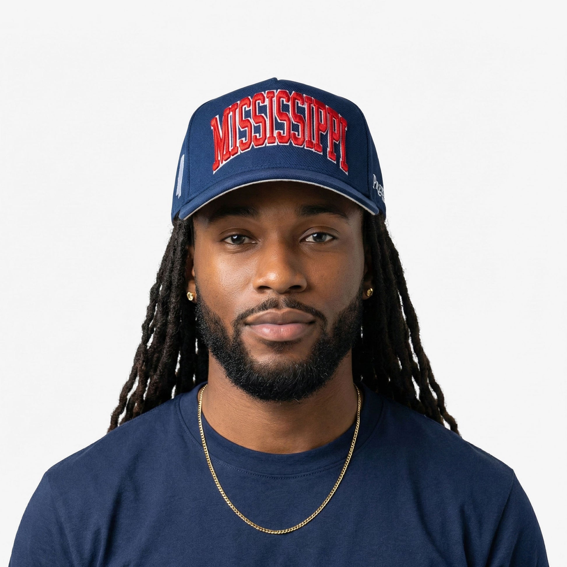 Model Wearing Mississippi Rebel Snapback – Front View with 3D Embroidered Mississippi Design