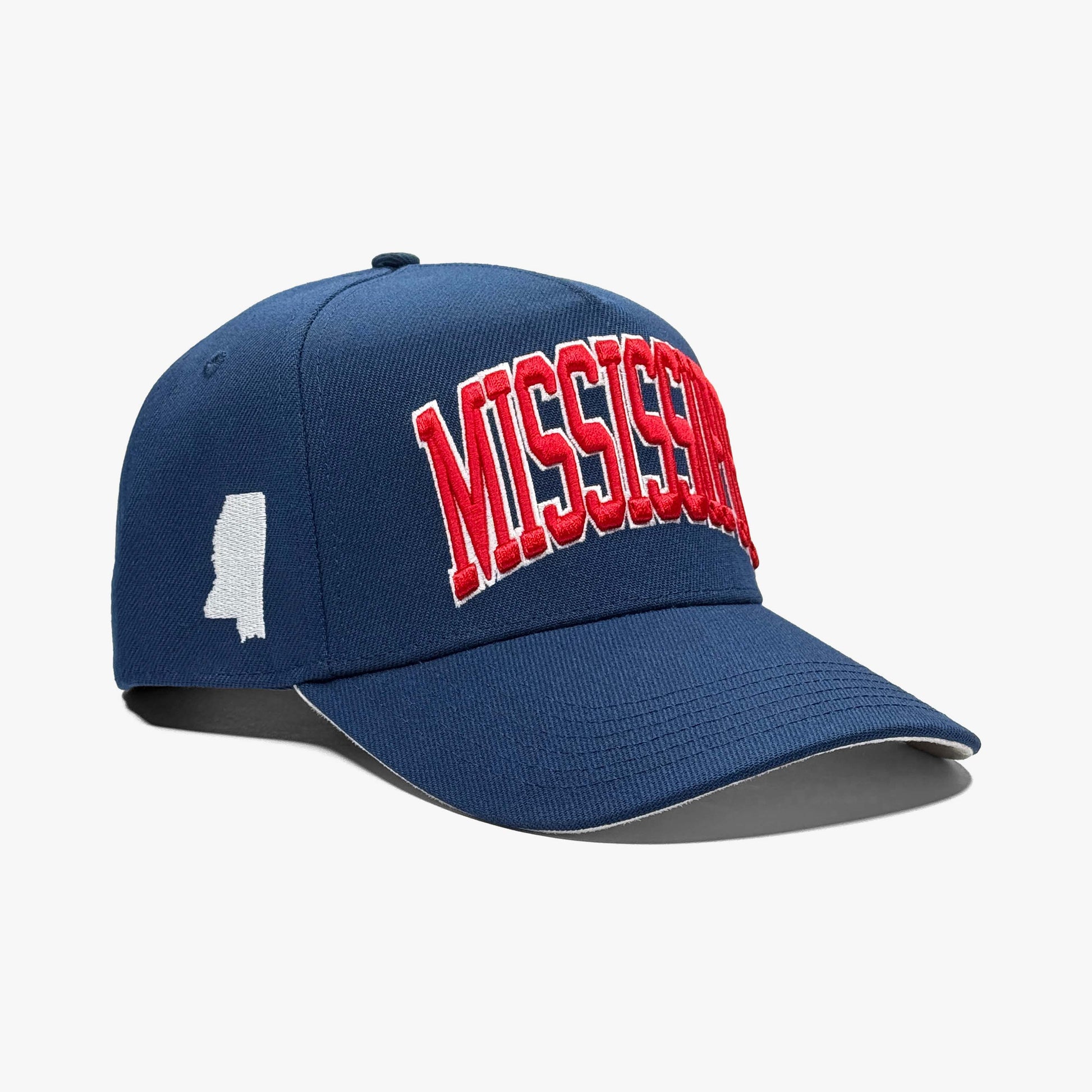 Mississippi Rebel 5-Panel Snapback Hat – Right Angle View with Mississippi State Silhouette Embroidery
