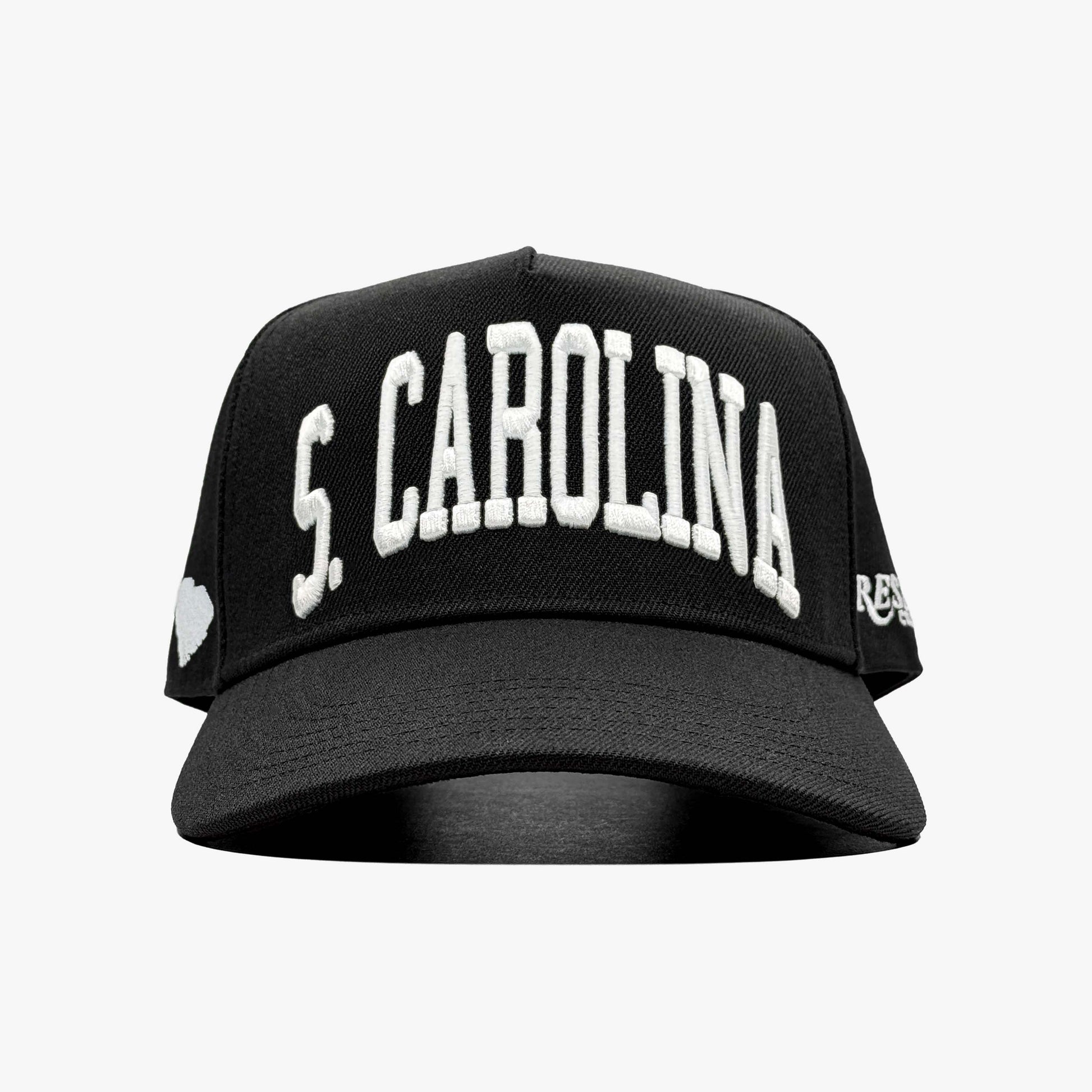 South Carolina Black 5-Panel Snapback Hat – Center Front View with South Carolina State Embroidery