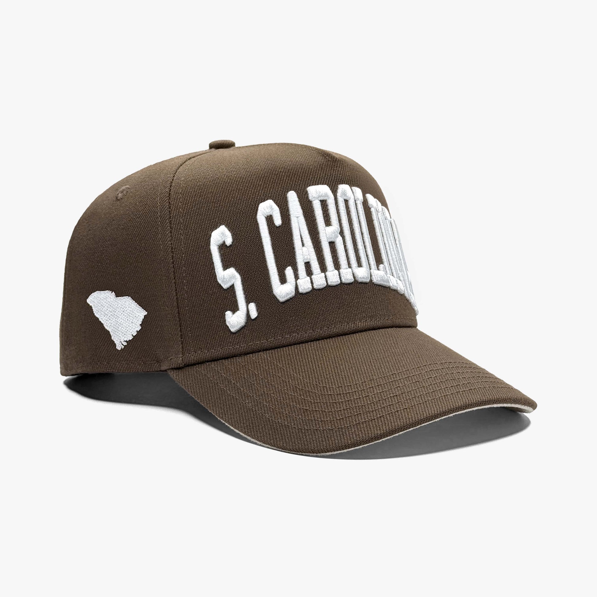 South Carolina Mocha 5-Panel Snapback Hat – Right Angle View with South Carolina State Silhouette Embroidery