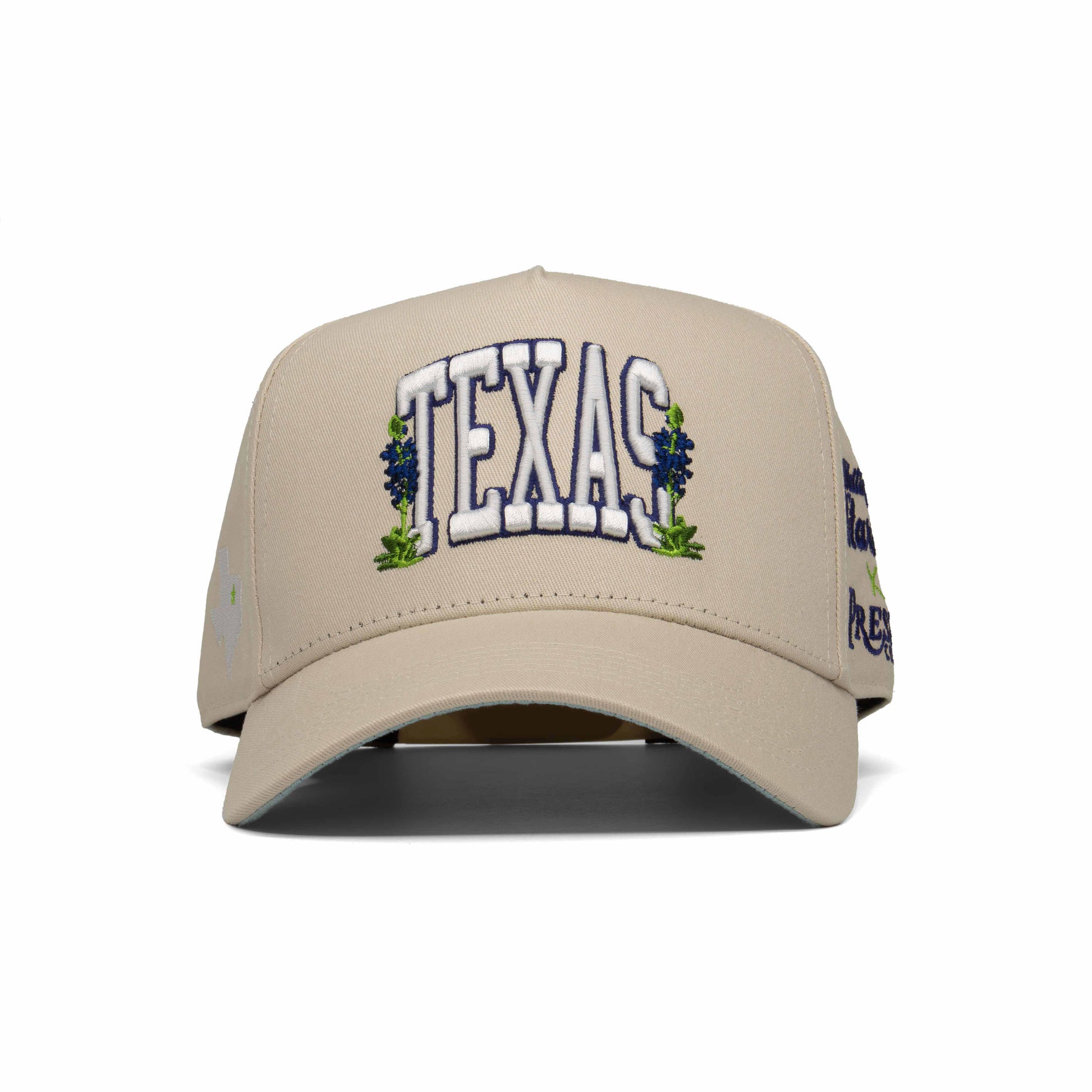 Texas Melting Pot Market Collaboration Snapback – Front View with Texas and Bluebonnet Embroidery