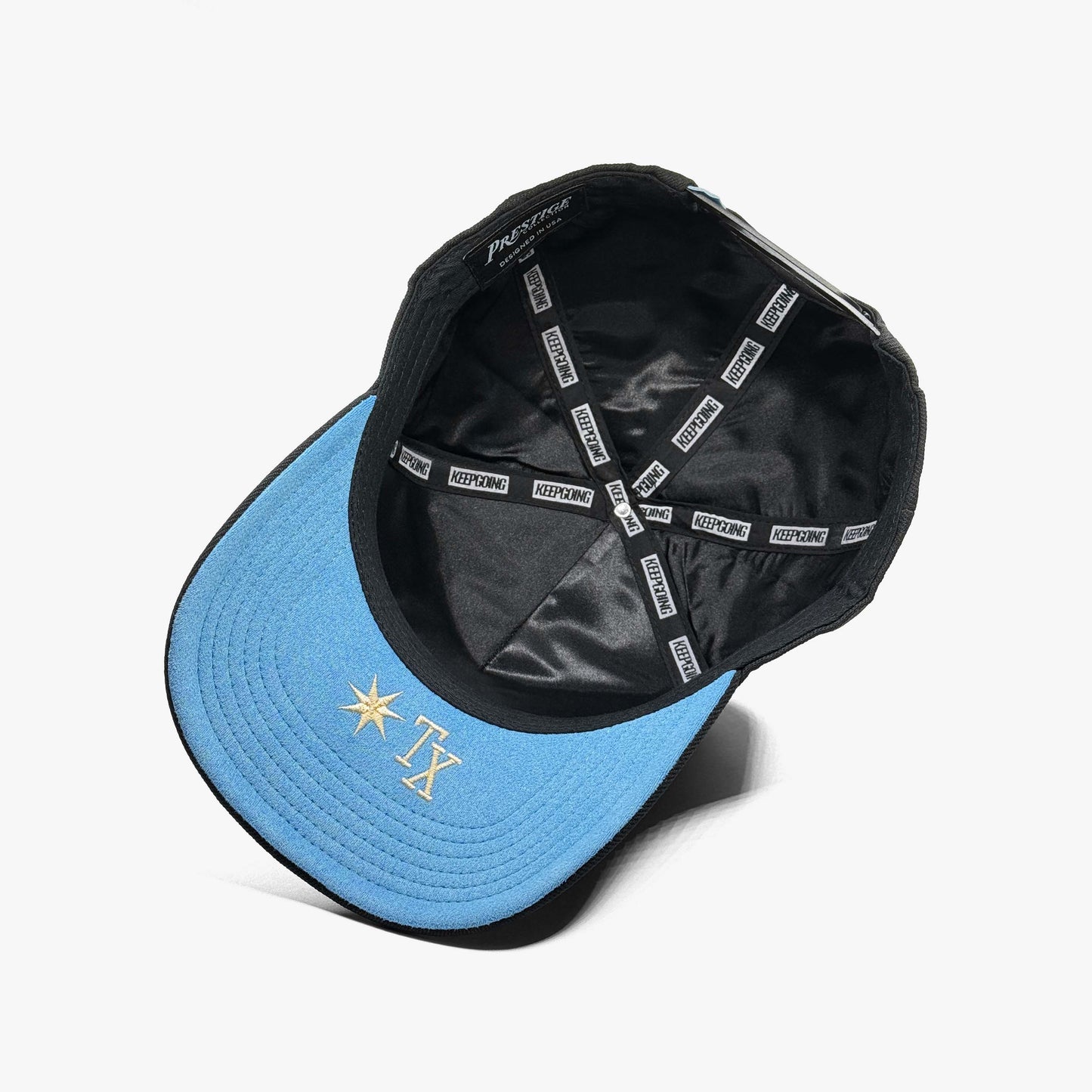 Texas MPM Black 5-Panel Snapback Hat – Under Brim with TX Abbreviation Embroidery and Satin Interior Lining