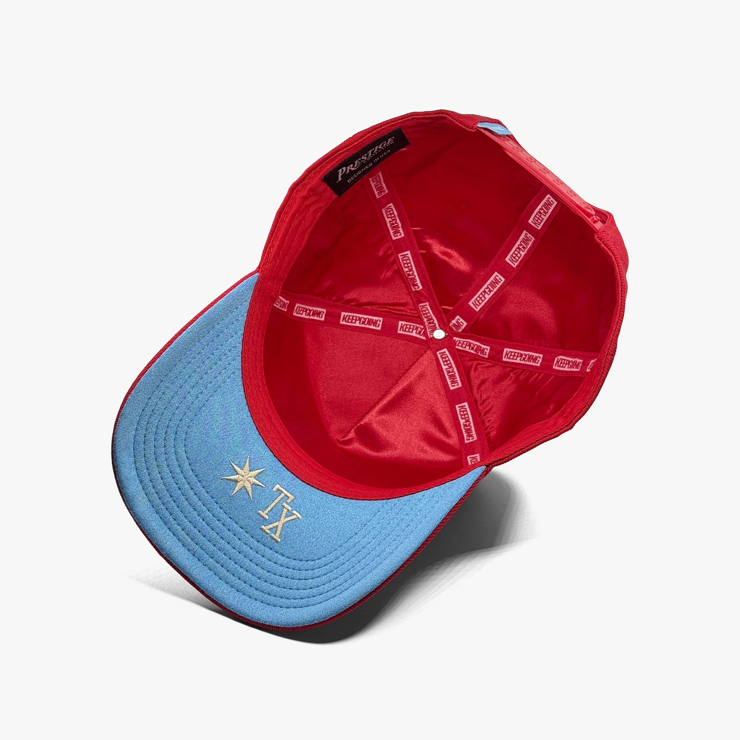 Texas MPM Red 5-Panel Snapback Hat – Under Brim with TX Abbreviation Embroidery and Satin Interior Lining