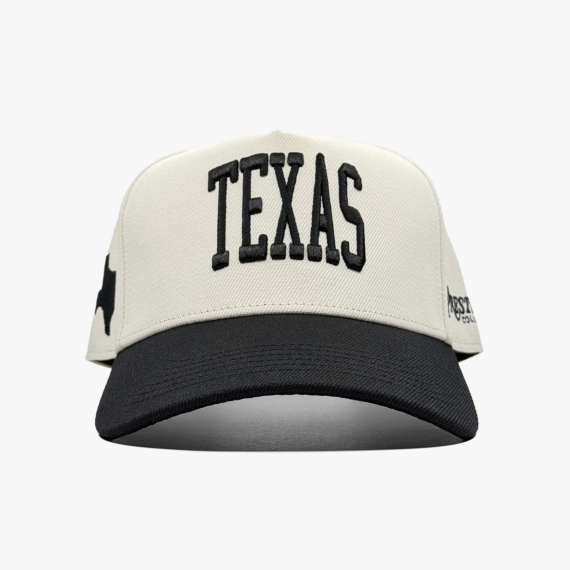 Texas Off White 5-Panel Snapback Hat – Center Front View with Texas Embroidery