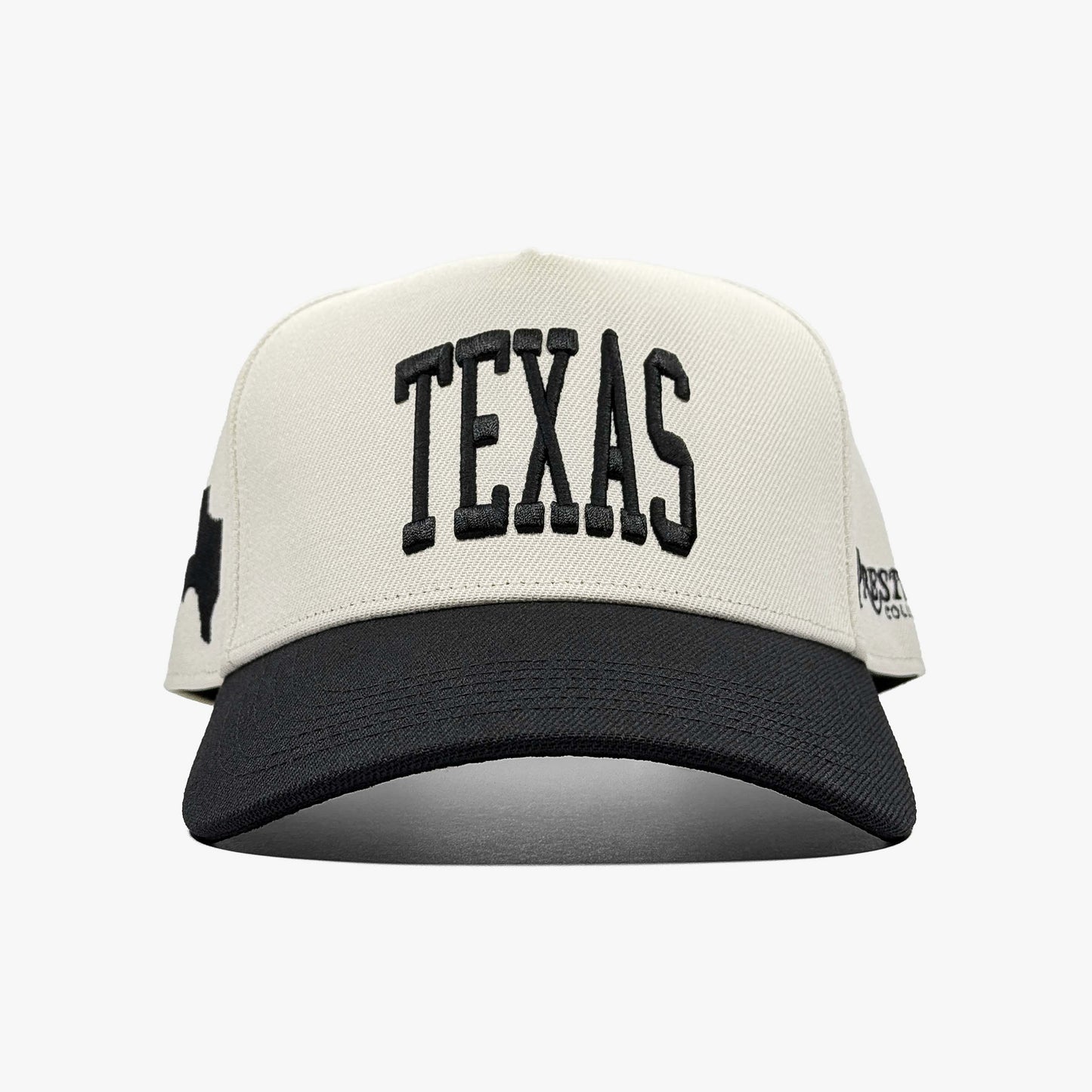 Texas Off White 5-Panel Snapback Hat – Center Front View with Texas Embroidery