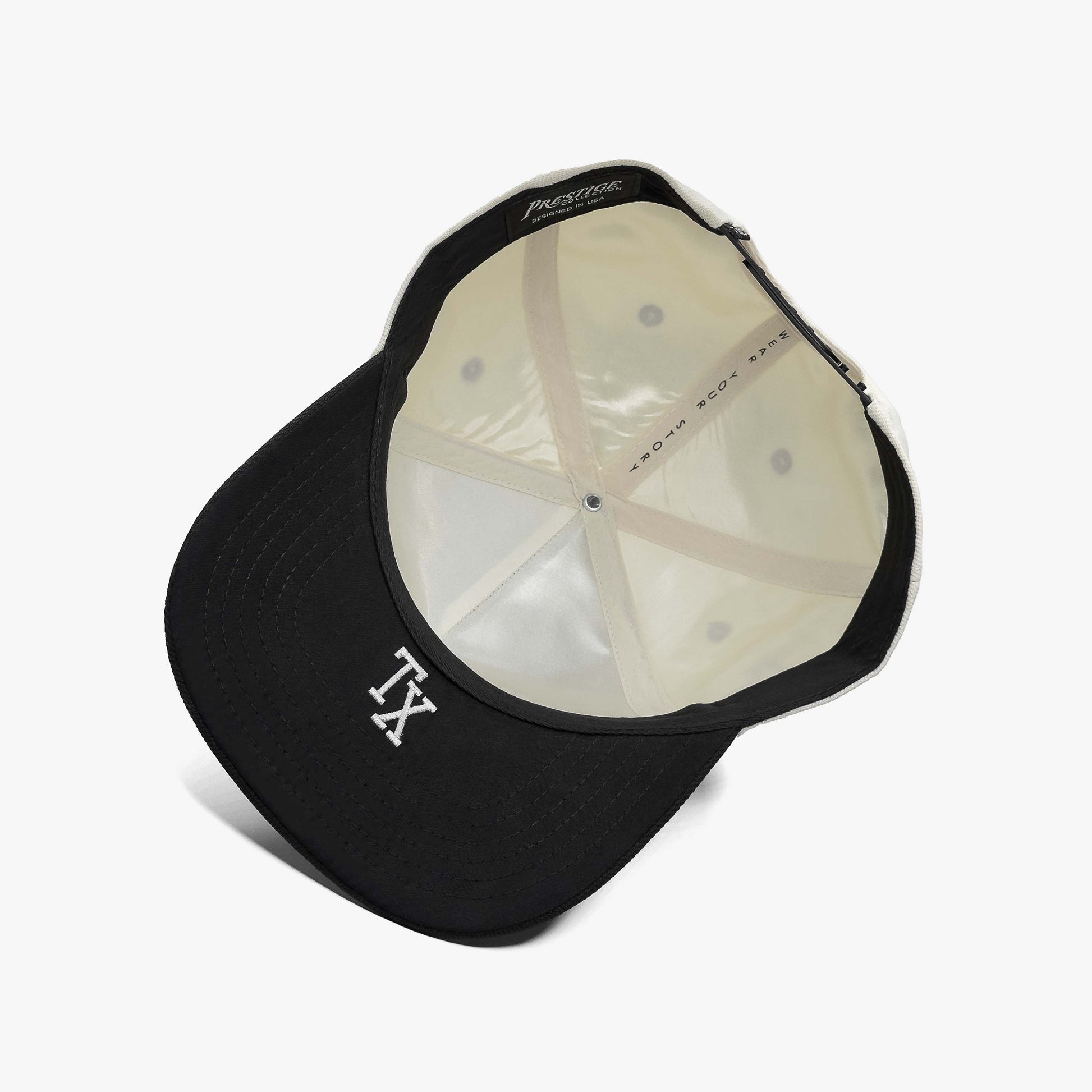 Texas Off White 5-Panel Snapback Hat – Under Brim with TX Abbreviation Embroidery