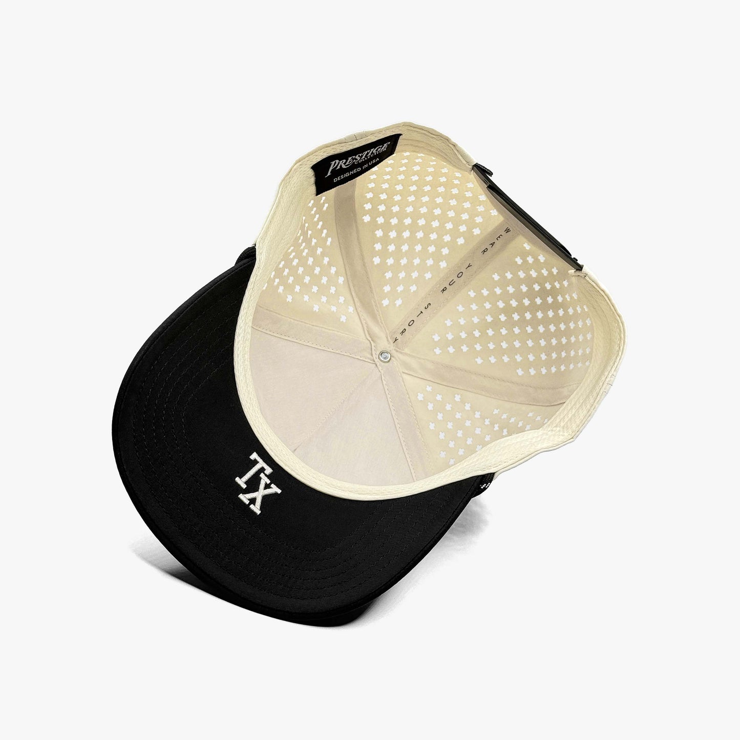 Texas Off White Performance Snapback Hat – Under Brim with TX Abbreviation Embroidery