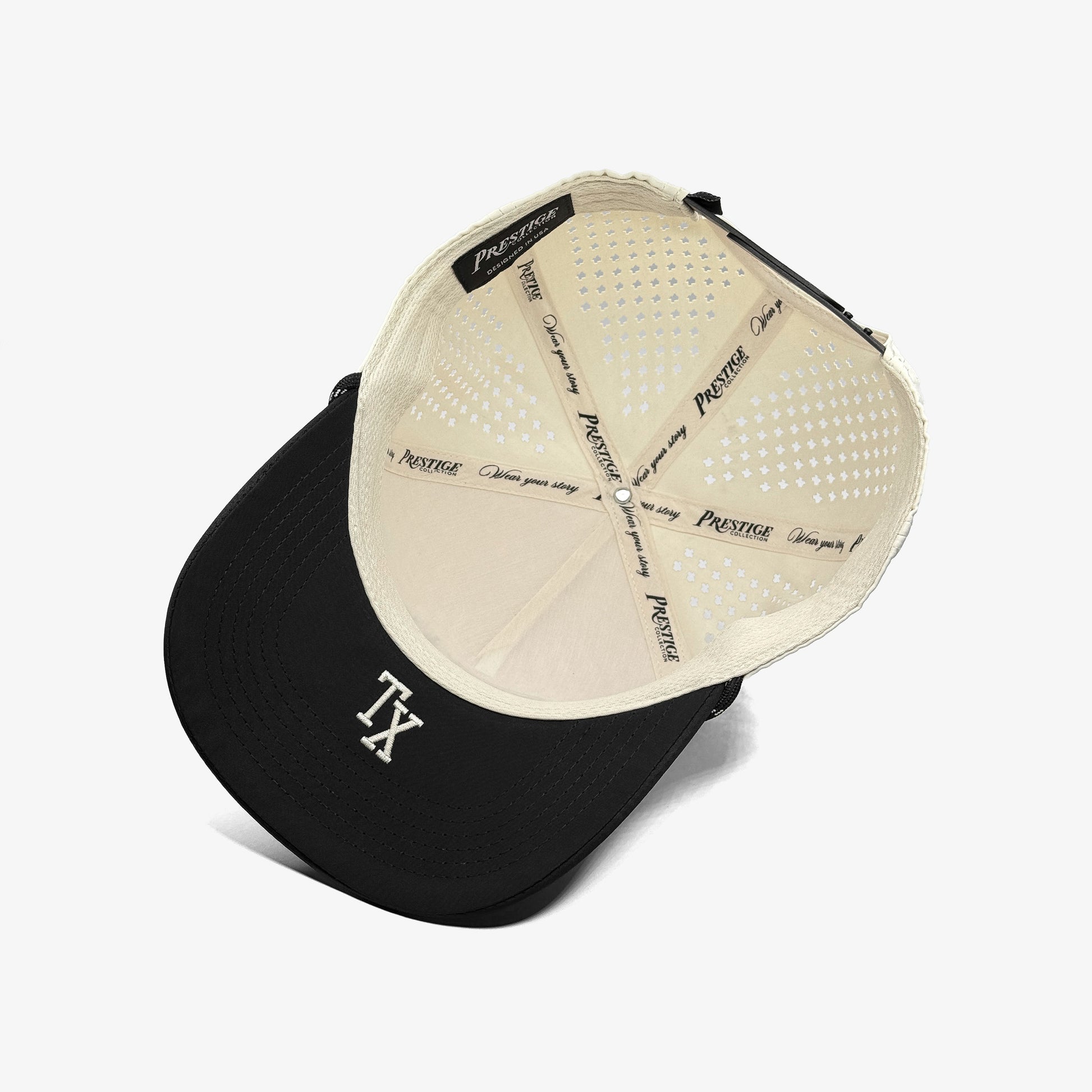 Texas Off White Performance Snapback Hat – Under Brim with TX Abbreviation Embroidery