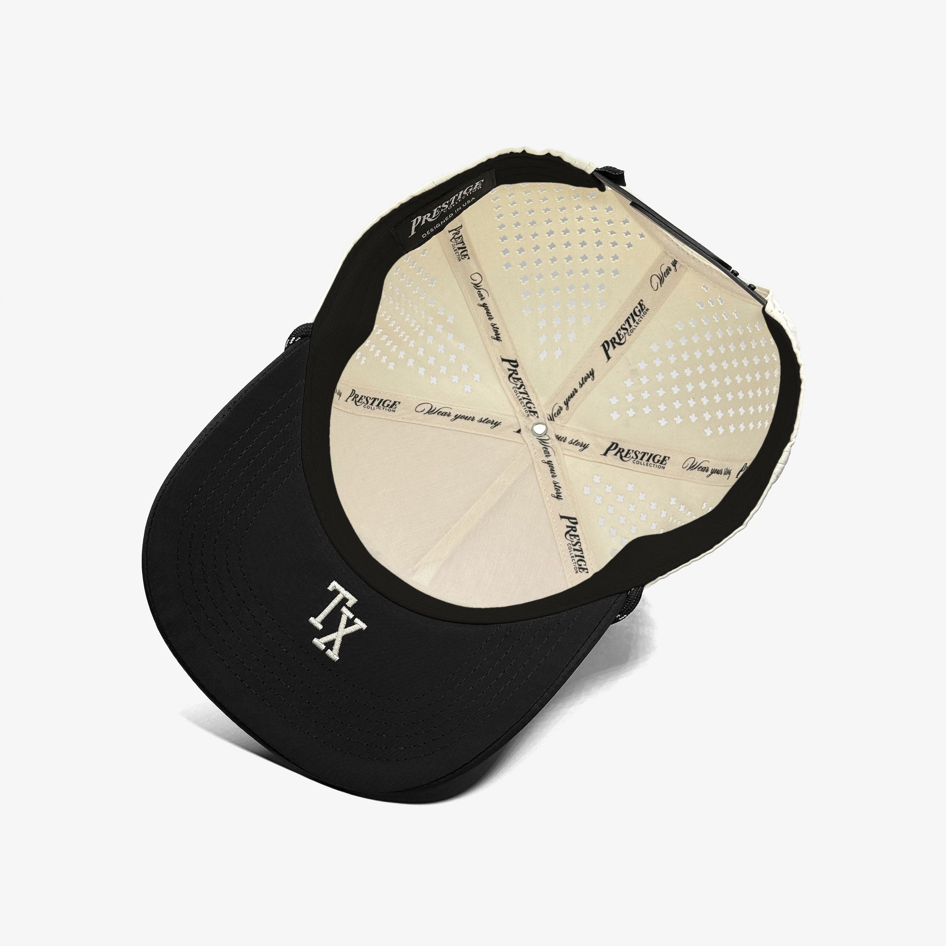 Texas Off White Performance Snapback Hat – Under Brim with TX Abbreviation Embroidery