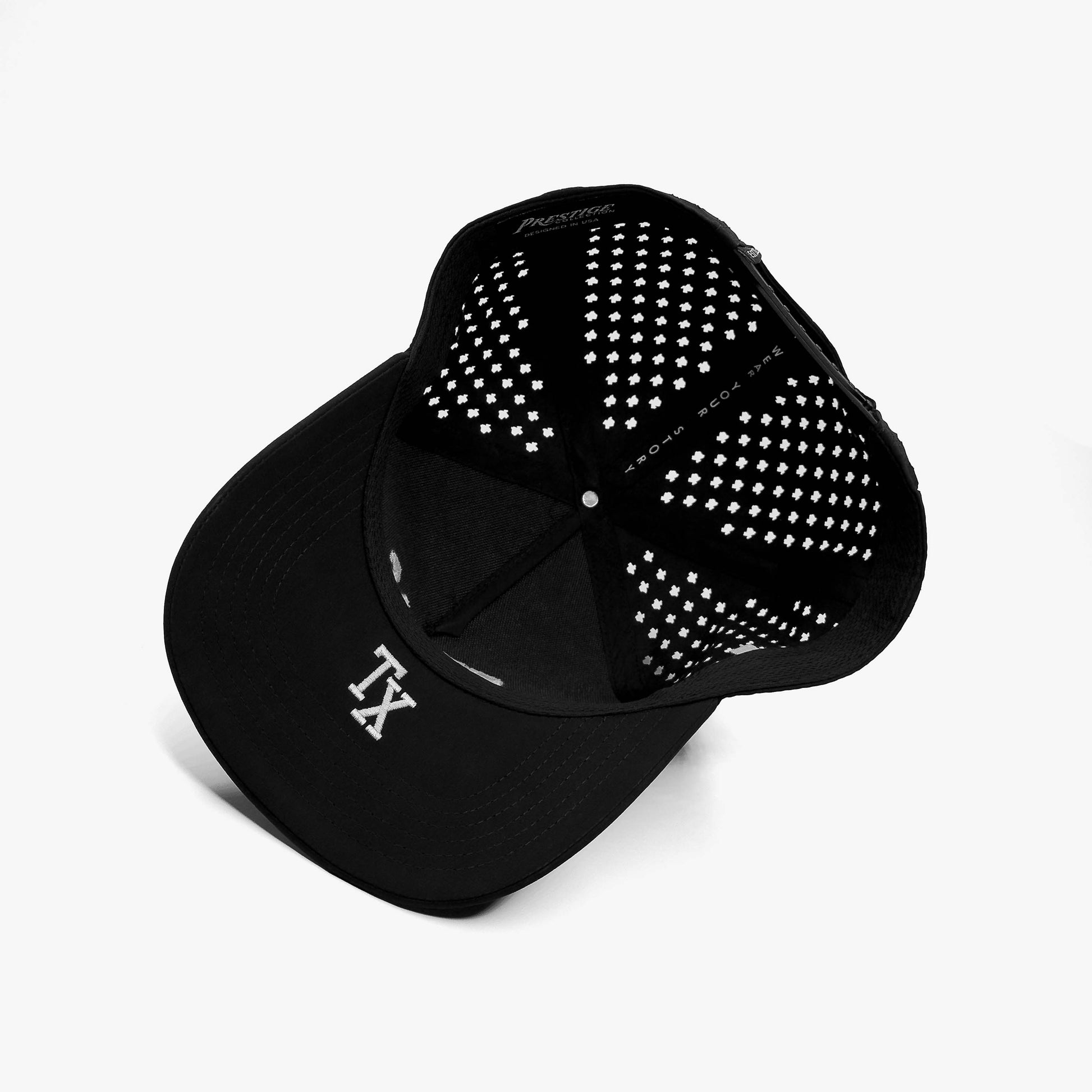 Texas Performance Black 5-Panel Snapback Hat – Under Brim with TX Abbreviation Embroidery