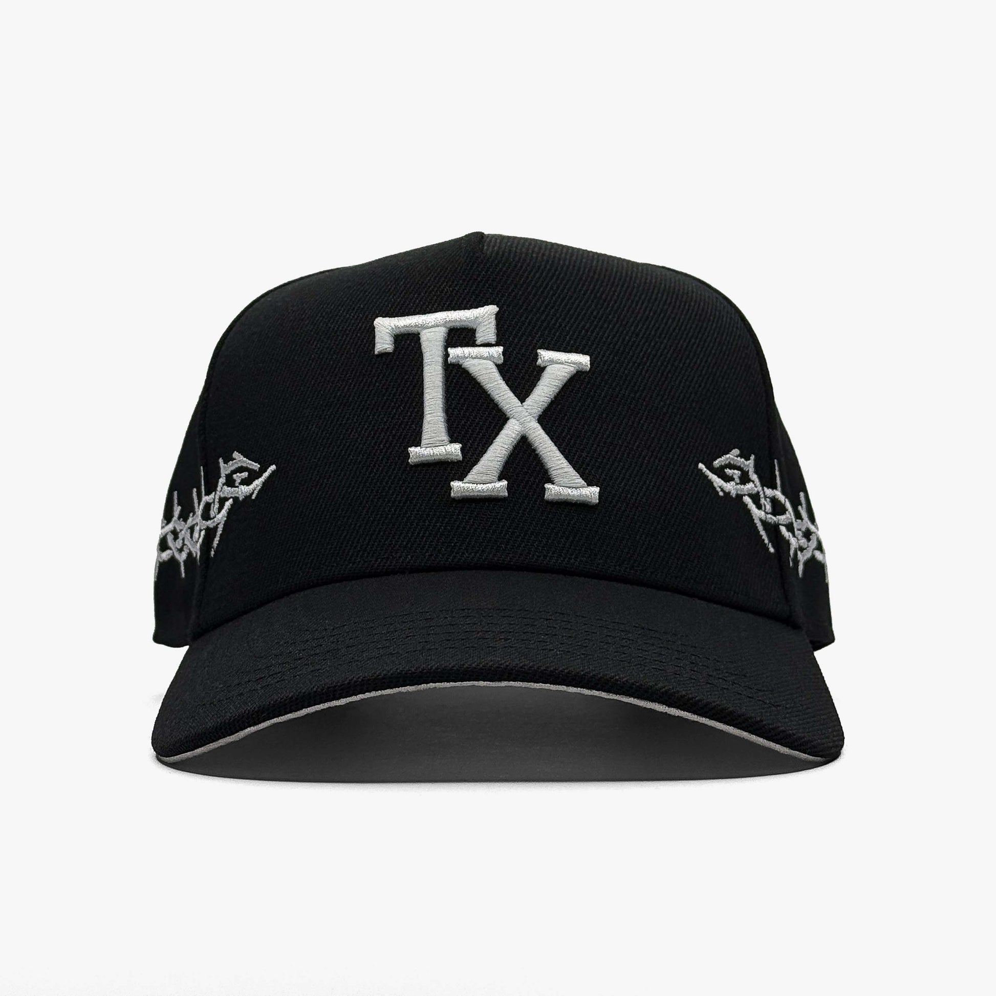 TX Thorns Black 5-Panel Snapback Hat – Prestige Collection Front View with Exclusive TX Thorns Embroidery