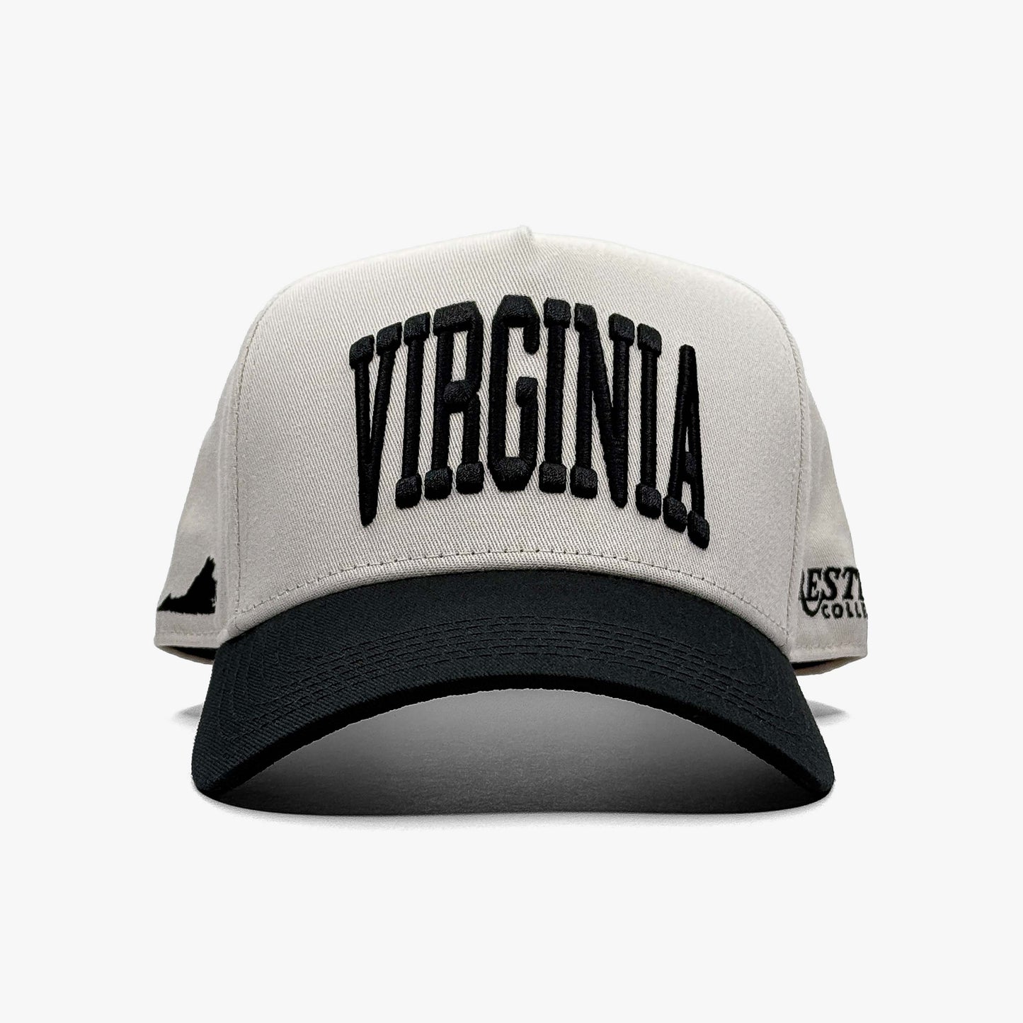 Virginia Off White 5-Panel Snapback Hat – Front View with Virginia Embroidery