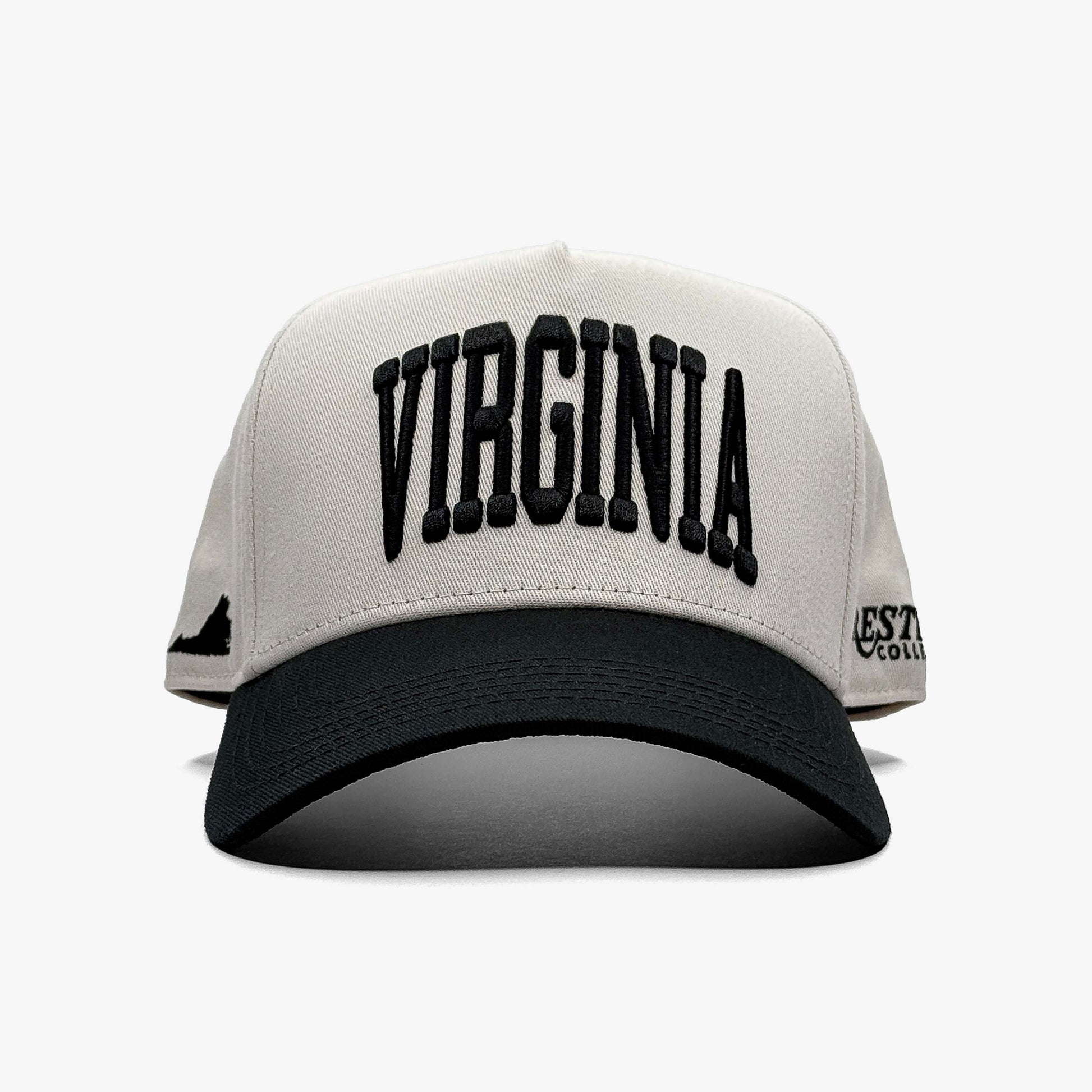 Virginia Off White 5-Panel Snapback Hat – Front View with Virginia Embroidery